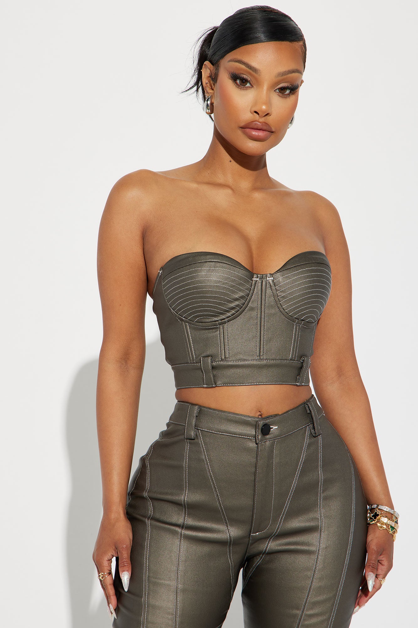 Lola Faux Leather Pant  Set - Bronze