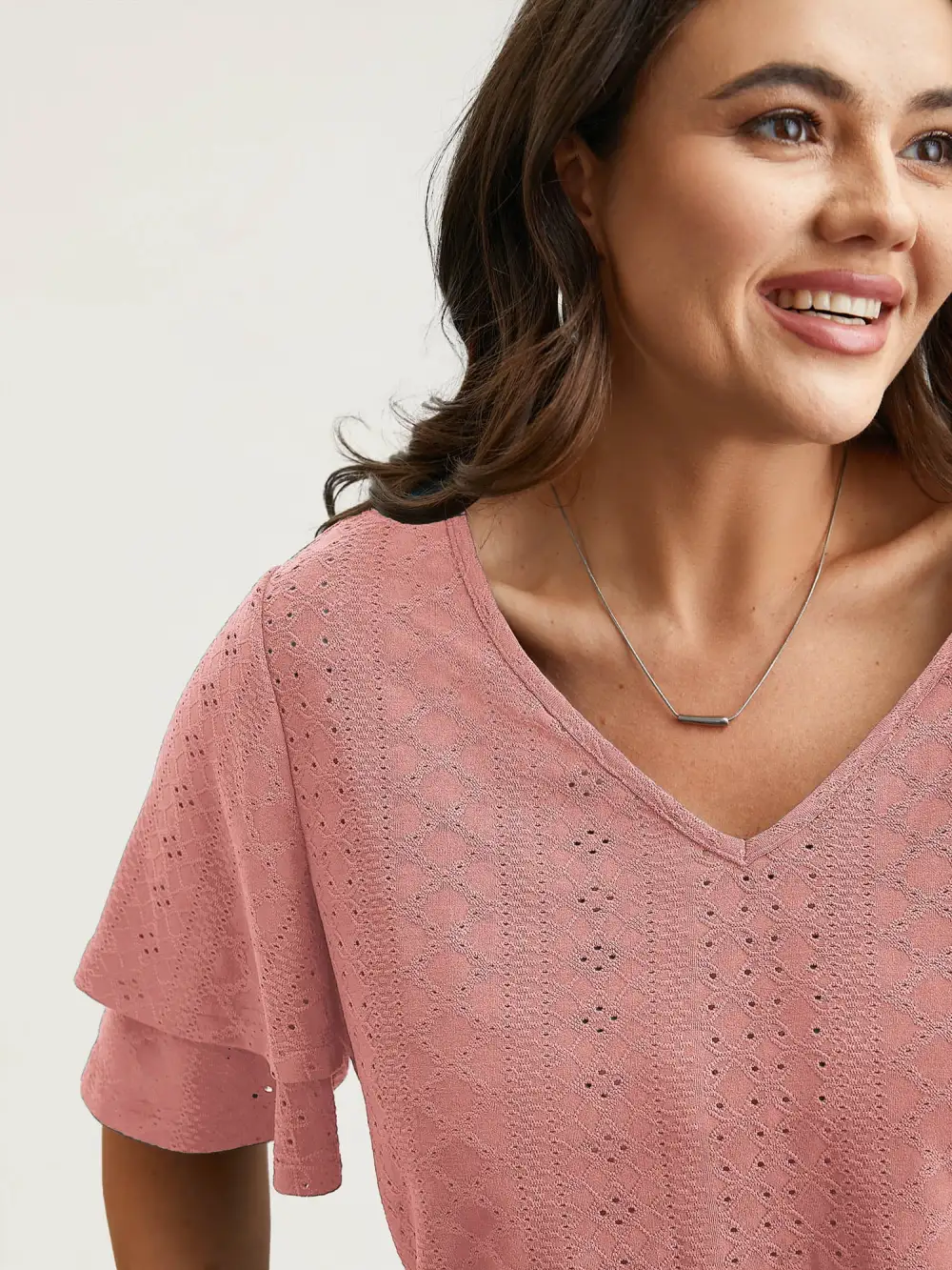 Jacquard Textured Lotus Leaf Sleeve Top