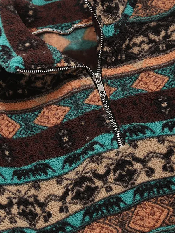 Men's retro ethnic style plush stand collar sweatshirt jacket