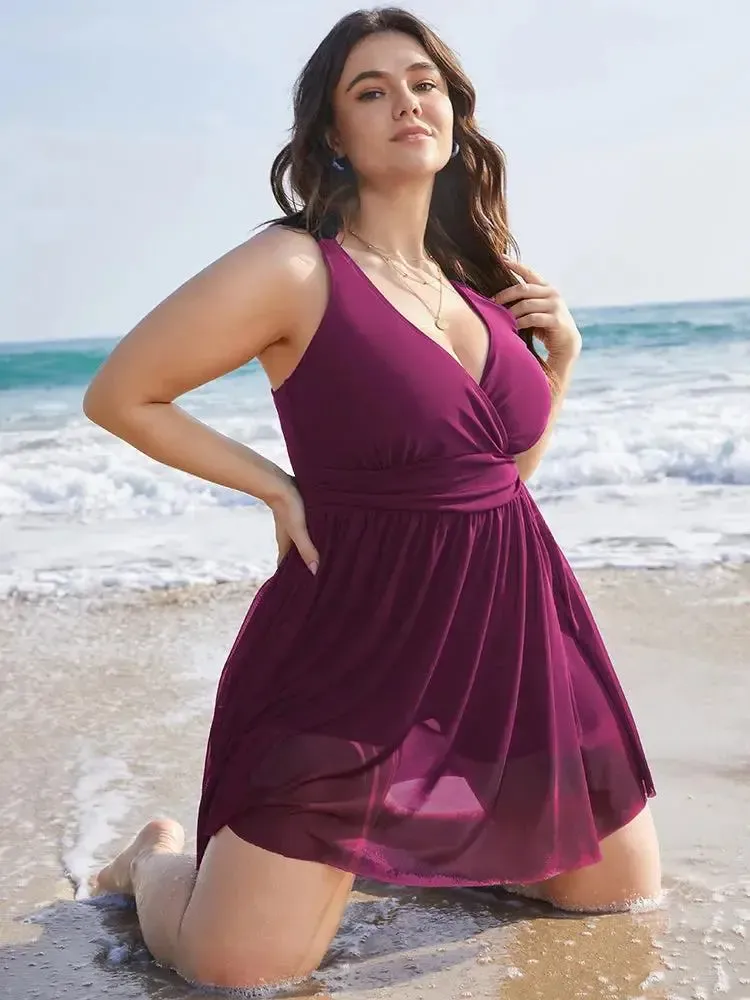 Sculpt Waist Ruched Split Hem Swim Dress