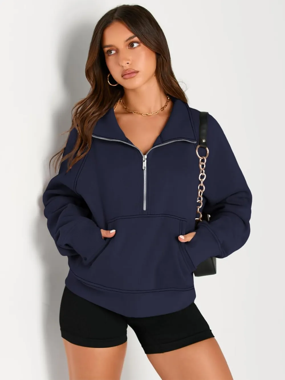 Womens Sweatshirts Half Zip Cropped Pullover Fleece Quarter Zipper Hoodies Fall outfits Clothes Thumb Hole
