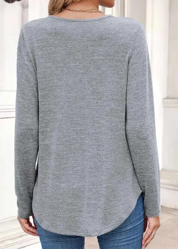 Grey Tummy Coverage Long Sleeve V Neck T Shirt