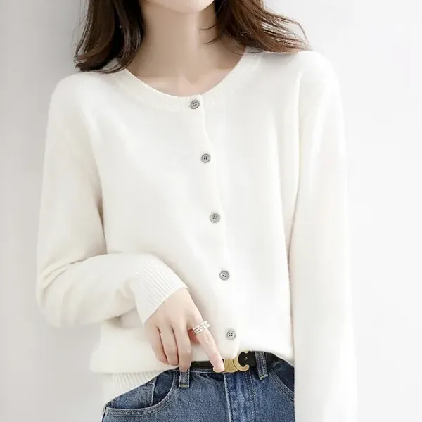 Women's Sweater Cardigan Streetwear Casual Solid Color Crew Neck Buttons Knitted Long Sleeve Regular Tops Knit Holiday Going out Weekend Black White Fall Winter