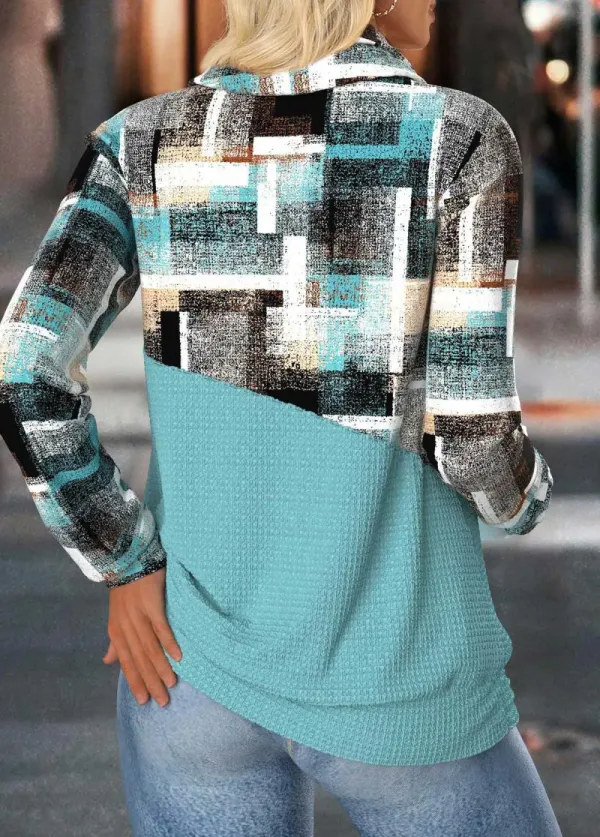 Mint Green Tummy Coverage Geometric Print Long Sleeve Sweatshirt