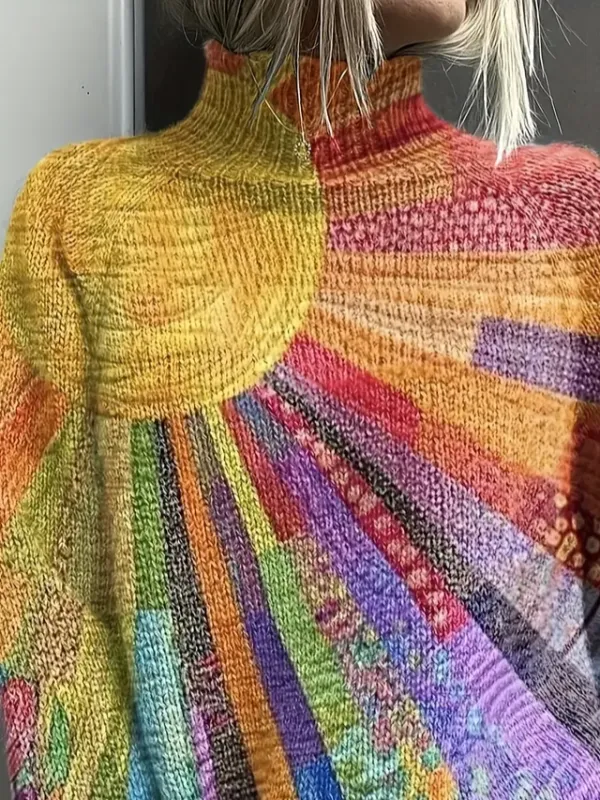 Women's Abstract Print Casual Turtleneck Long Sleeve Sweater