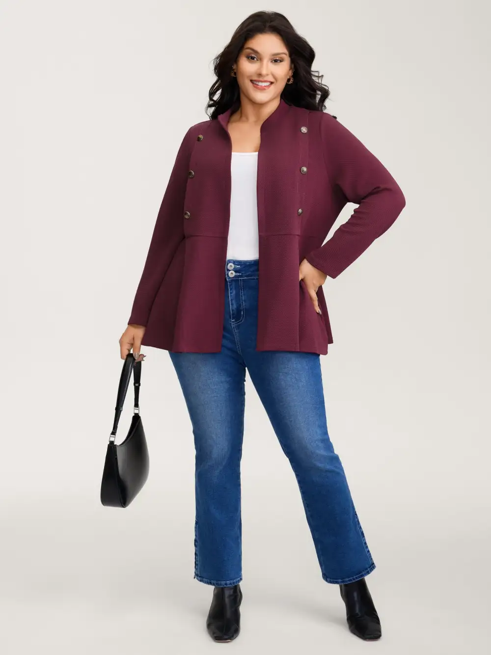 Textured Button Detail Pockets Jacket