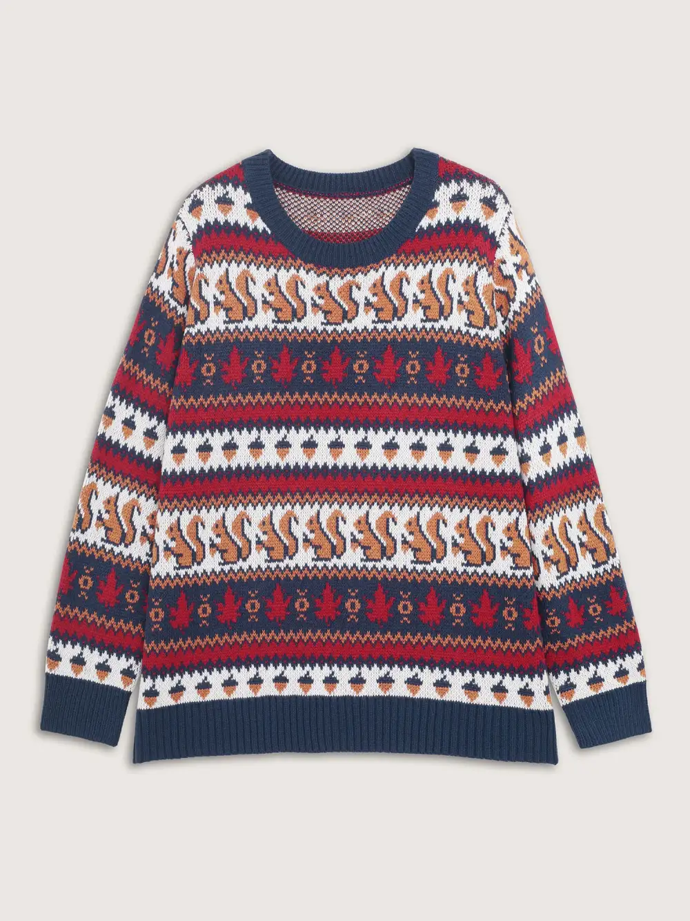 Squirrel Fall Print Jacquard Pullover