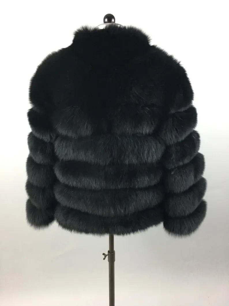 Black Fox Fur Waist Length Jacket