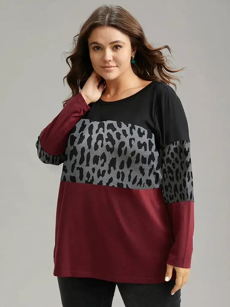 Plaid Contrast Patchwork Round Neck T-Shirt