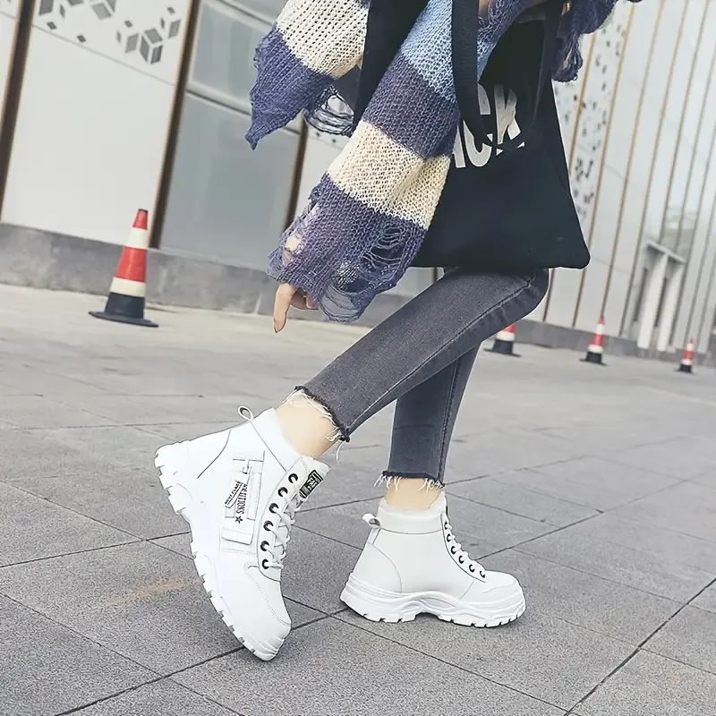 Cozy Winter High Top Sneakers - Fashion Sneakers with Plush Lining, Thick Soles, and Lace-up Closure for Cold Weather - Warm, Comfortable, and Supportive Shoes for Women
