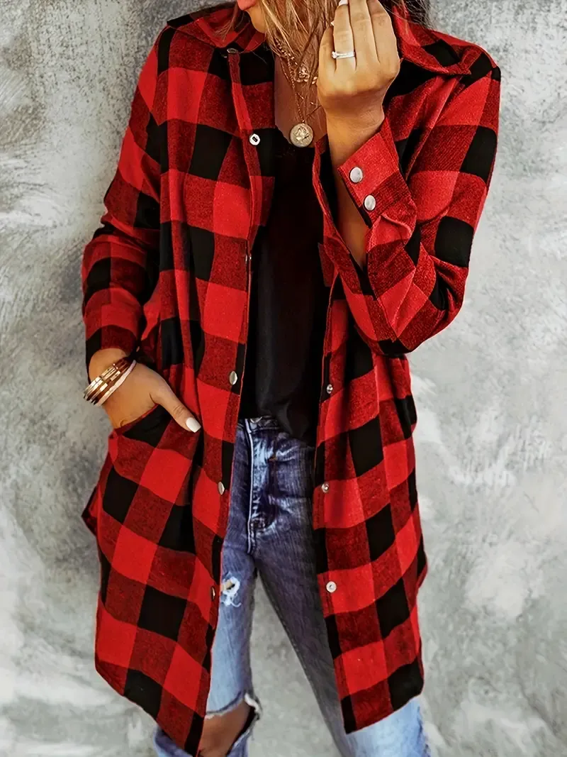 Plaid Print Button Front Shirt, Casual Long Sleeve Shirt For Spring & Fall,