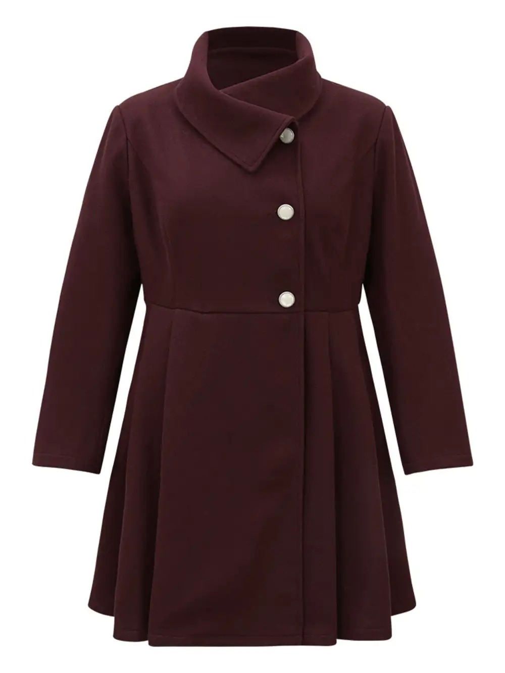 Plain Button Up Pocket Asymmetrical Lapel Collar Coat