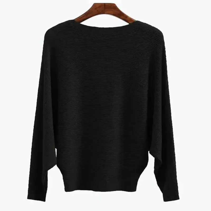 Women's Boat Neck Bat Sleeve Knitted Sweater