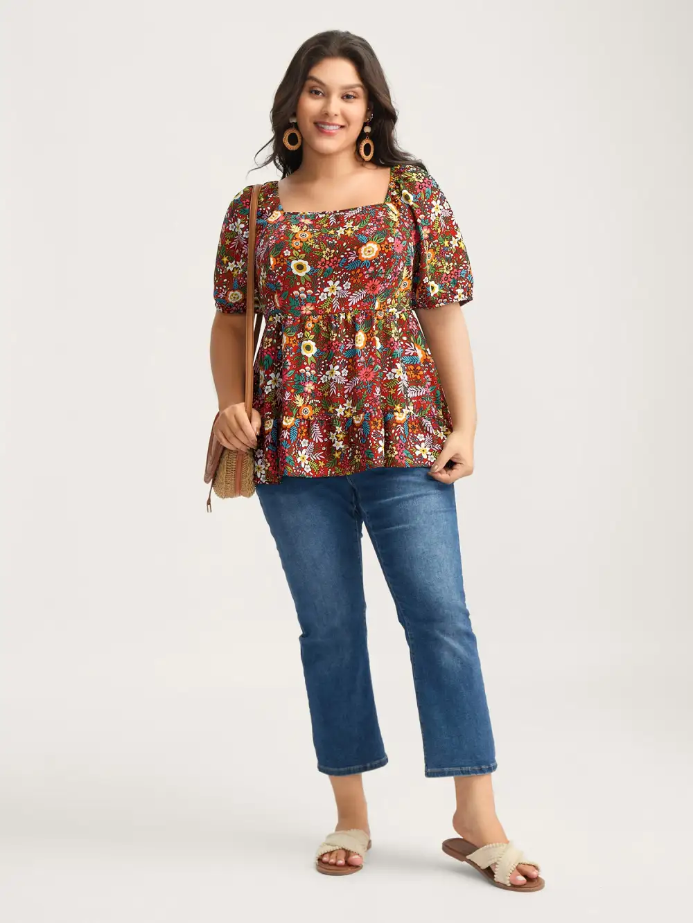 Floral Square Neck Fit and Flare Blouse