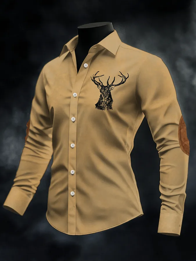 Men's Retro Elk Print Casual Shirt