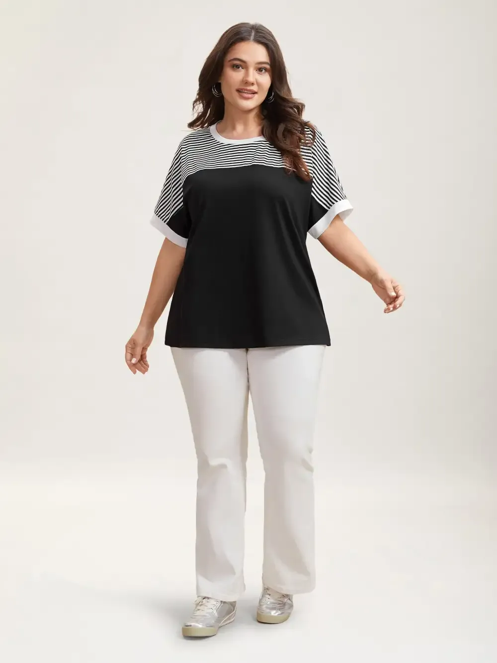 Solid and Striped Contrast Hem T-Shirt