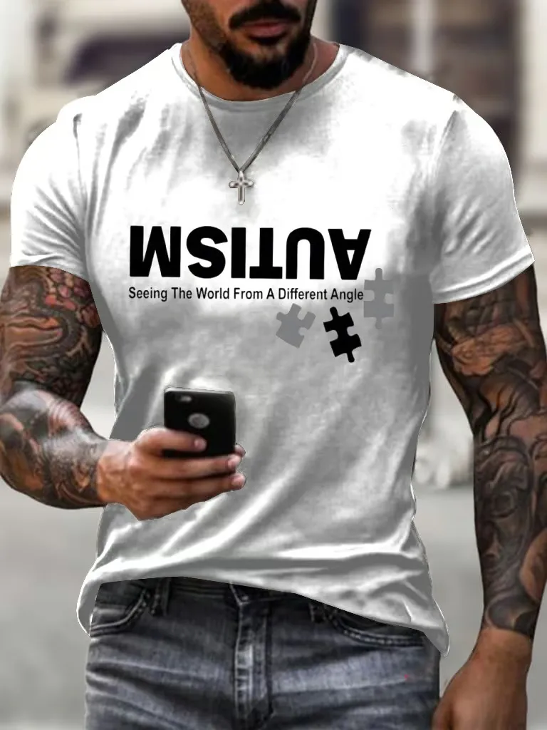 Men'S T-Shirt Men'S Retro Autism: Seeing The World From A Different Perspective Printed Round Neck T-Shirt