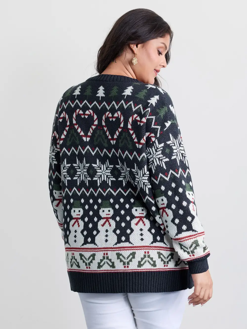 Snowman Holiday Jacquard Pockets Knit Cardigan
