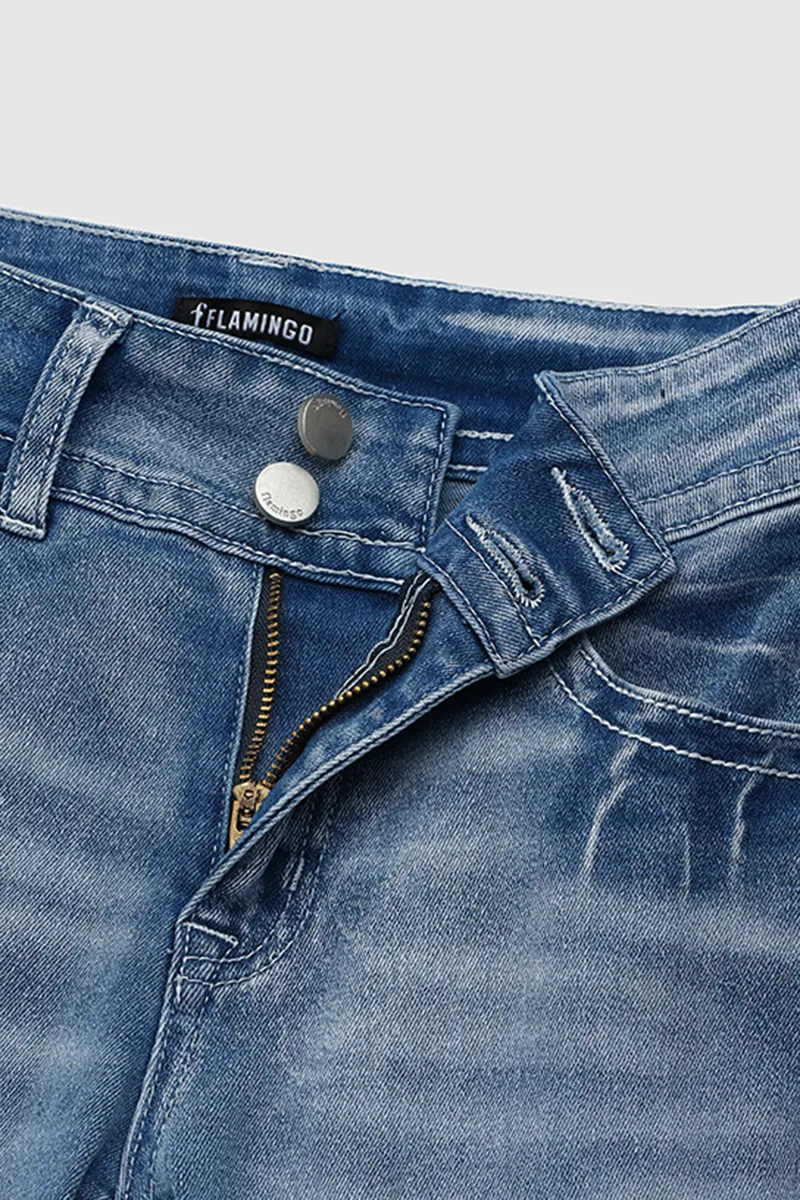 Double Button Flap Pocket Bootcut Jeans