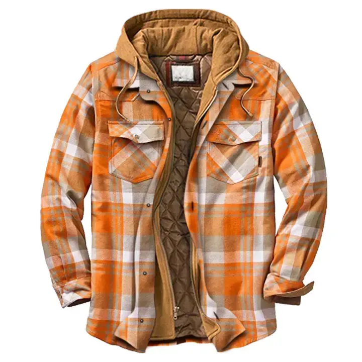 Men's Checkered Textured Winter Thick Hooded Jacket