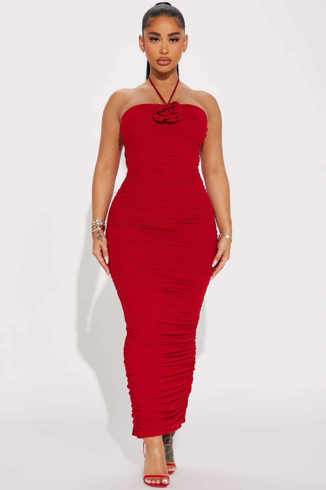 Liz Ruched Maxi Dress - Red