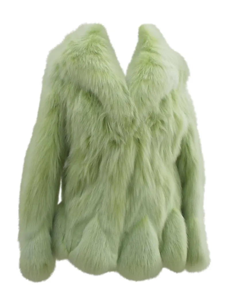 Green Lime Fur Waist Length Jacket