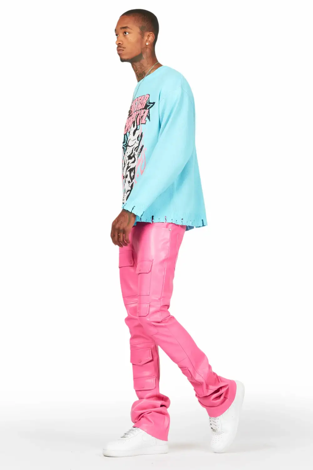 Barossa Hot Pink PU Cargo Stacked Flare Jean