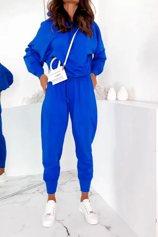 Women's Solid Color V-neck Hoodies & Pants Two Piece Set