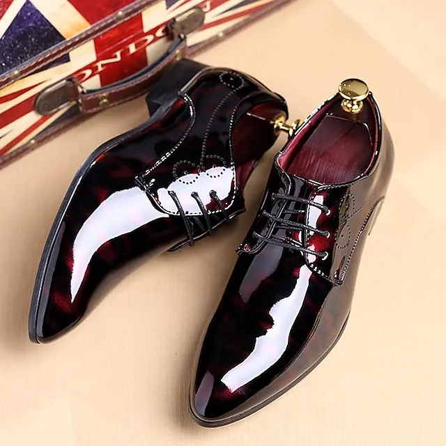 Men's Oxfords Dress Shoes Business Classic British Daily Party & Evening Office & Career Patent Leather Breathable Wear Proof Black Burgundy Royal Blue Summer Spring Fall