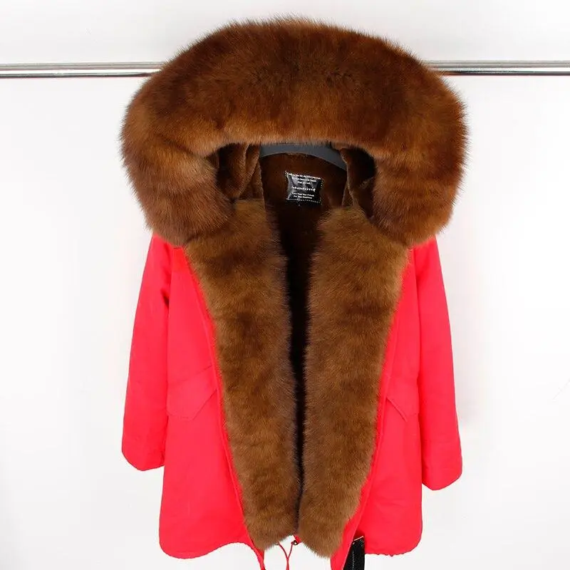 Women's Parka Natural Fox Fur Long Coat Artificial Fur Lining Fur