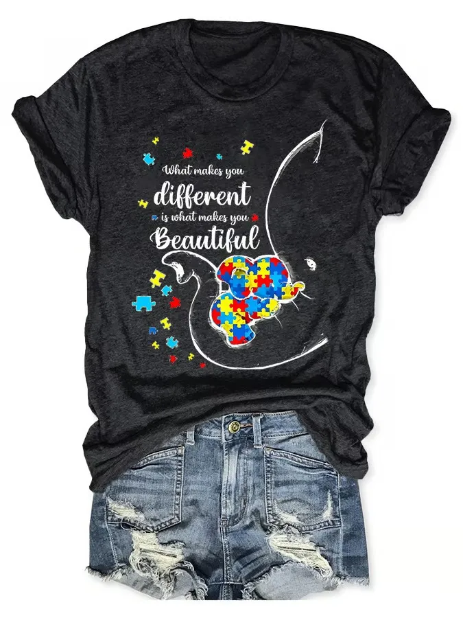 Women'S T-Shirt Autism Awareness What Makes You Different Print T-Shirt