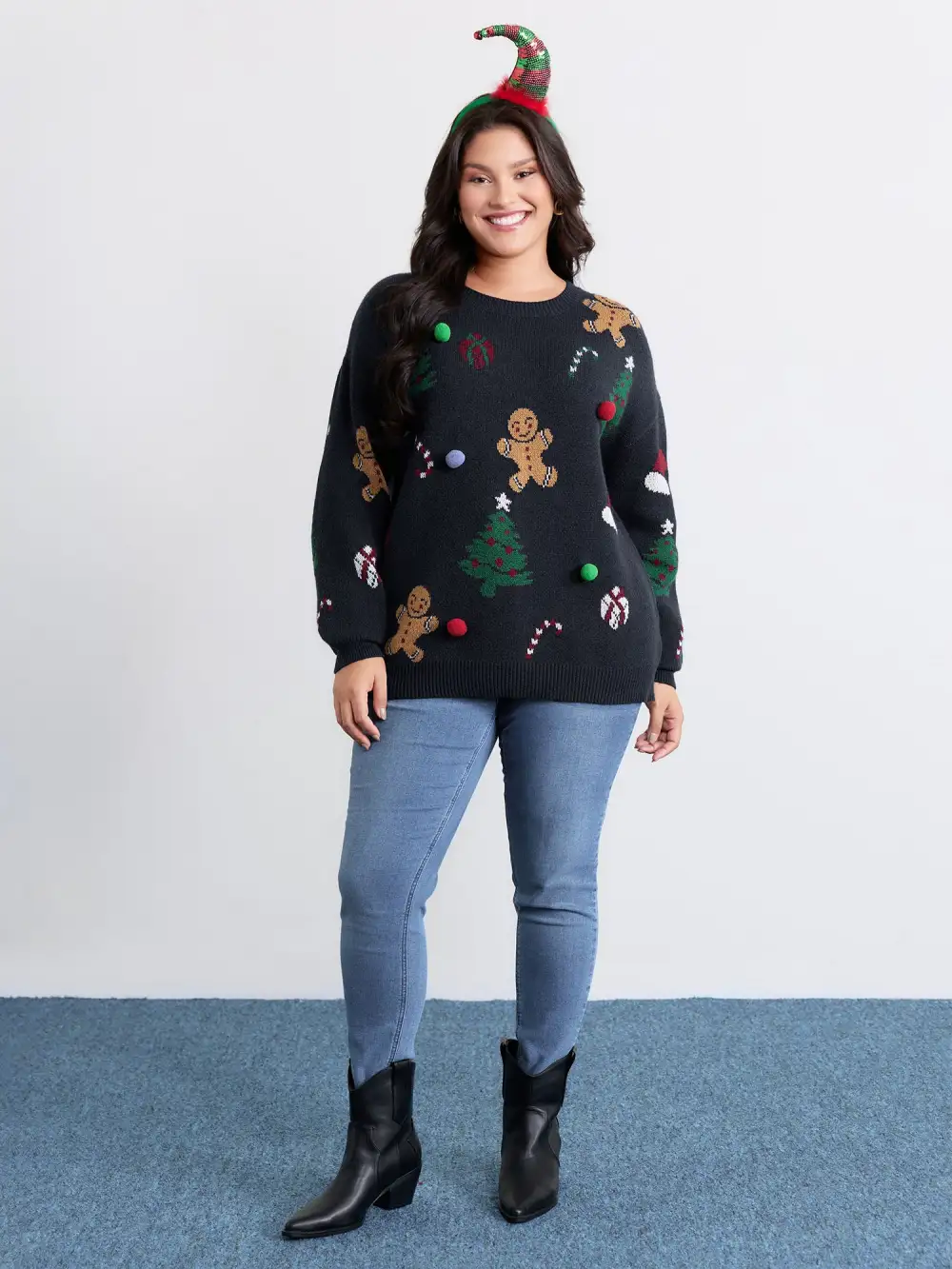 3D Holiday Pattern Jacquard Pullover