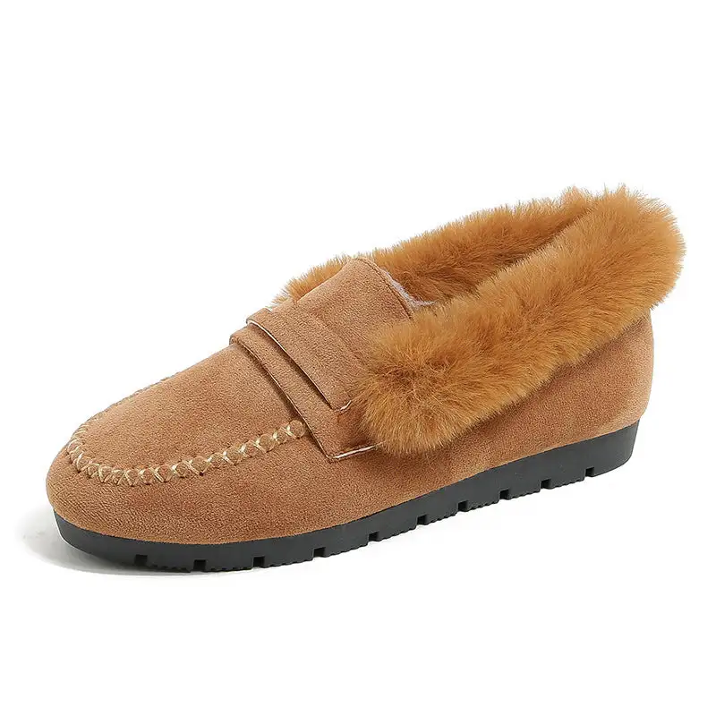 Women's Comfort sofe Furry Outer Wearing Flats Loafers Ankle boots Wild Fluffy Flat Mules Warm Shoes