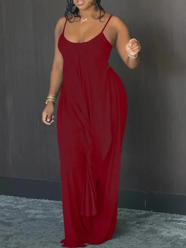 Women's High-Low Cami & Wide-Leg Pants Lounge Set – Soft, Casual, Elastic Waist Fit