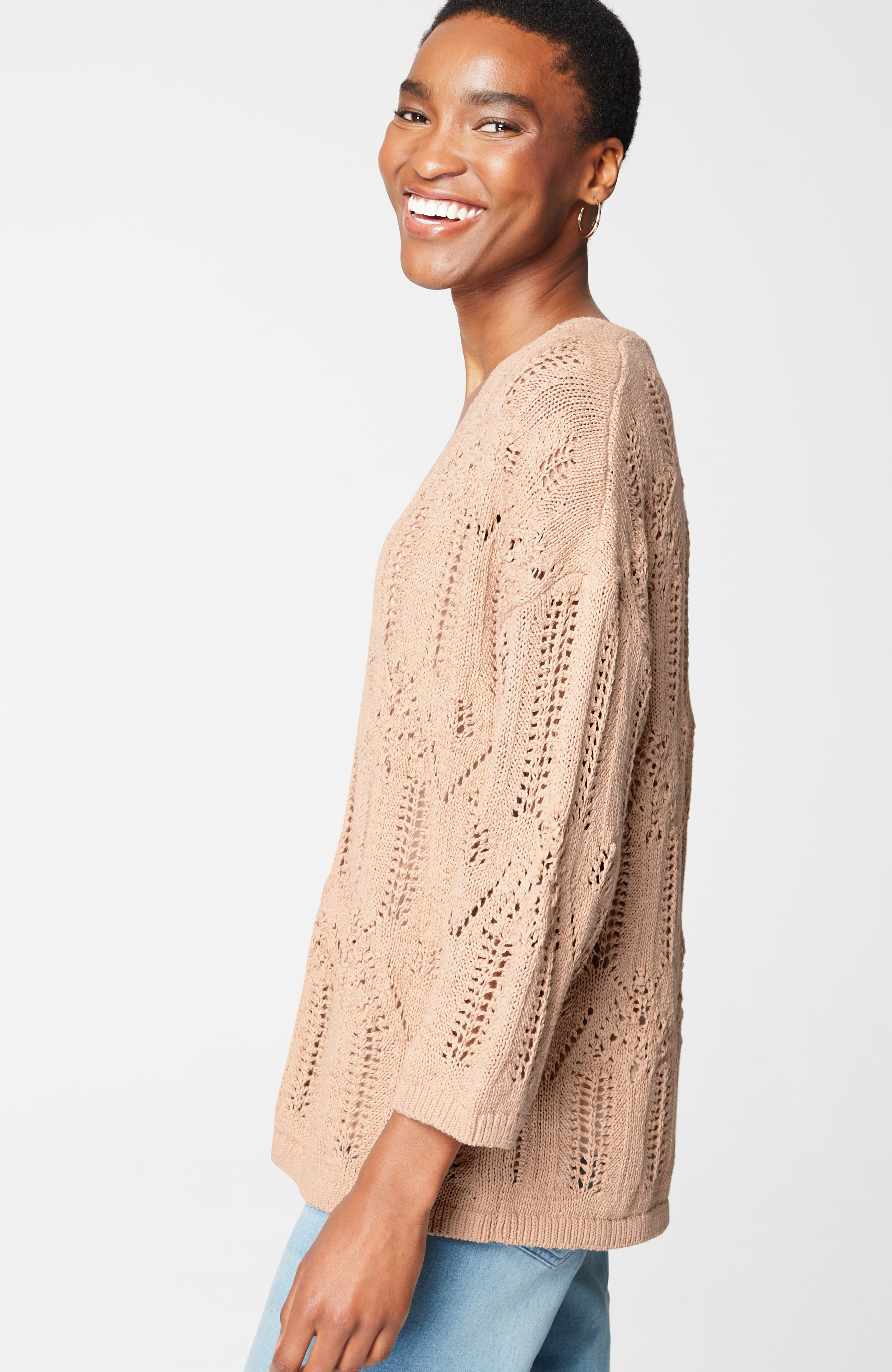 Pure Jill Open-Textured V-Neck Sweater