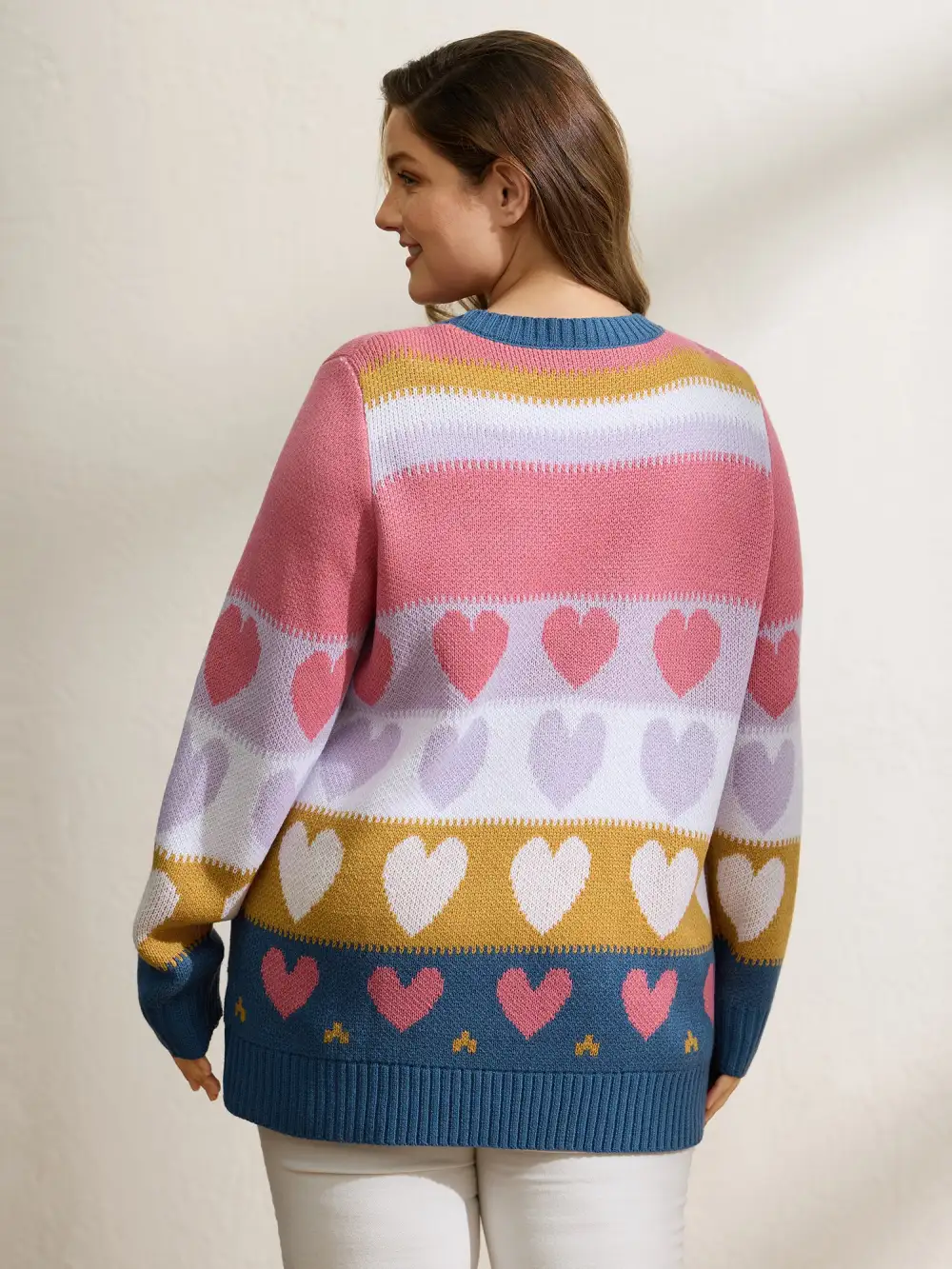 Colorful Hearts Jacquard Pattern Pullover
