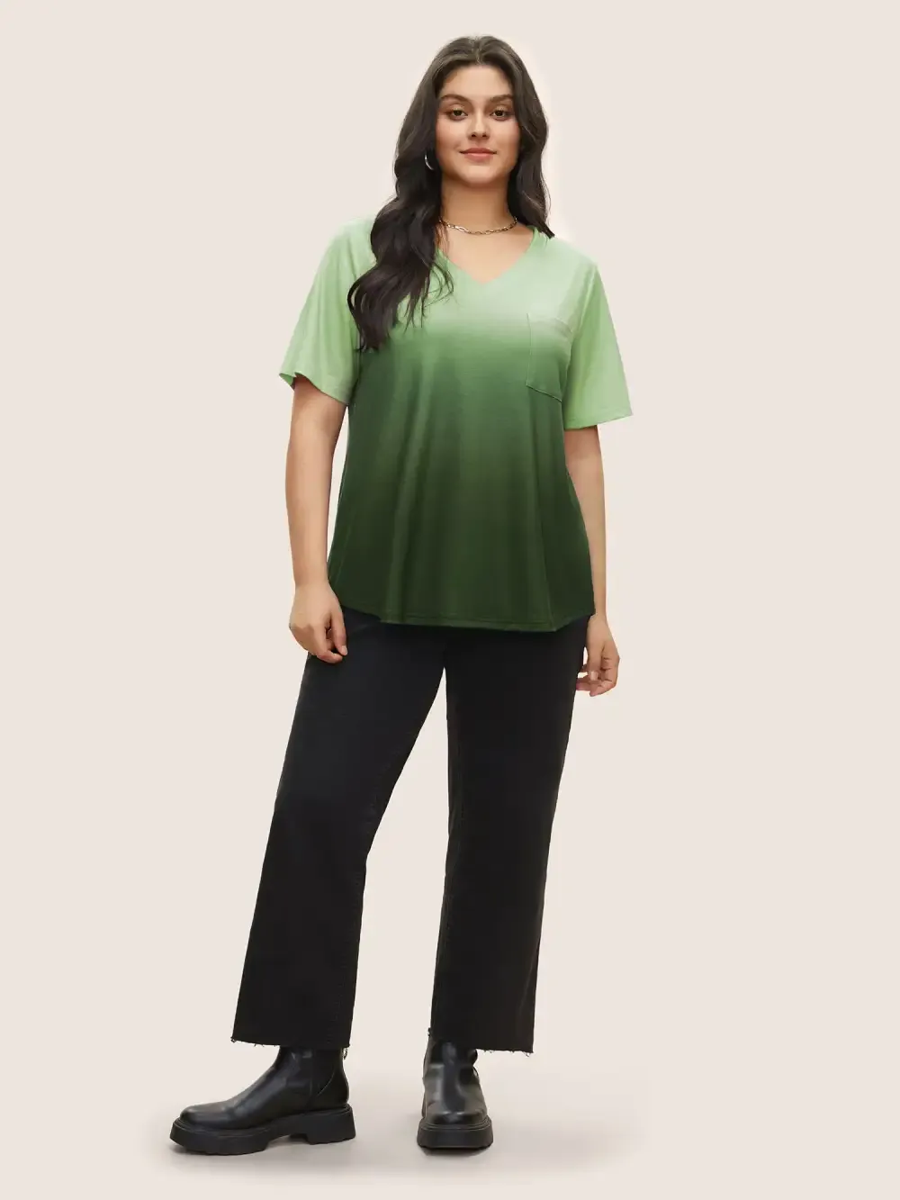 Ombre Contrast Patched Pocket T-Shirt