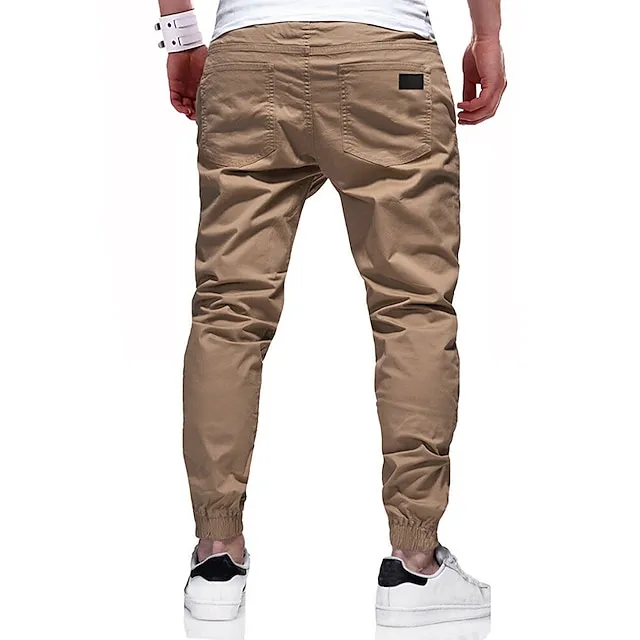 Men's Cargo Pants Cargo Trousers Joggers Trousers Casual Pants Drawstring Elastic Waist Elastic Cuff Plain Sports Outdoor Running Cotton Cotton Blend Streetwear Workout ArmyGreen Black