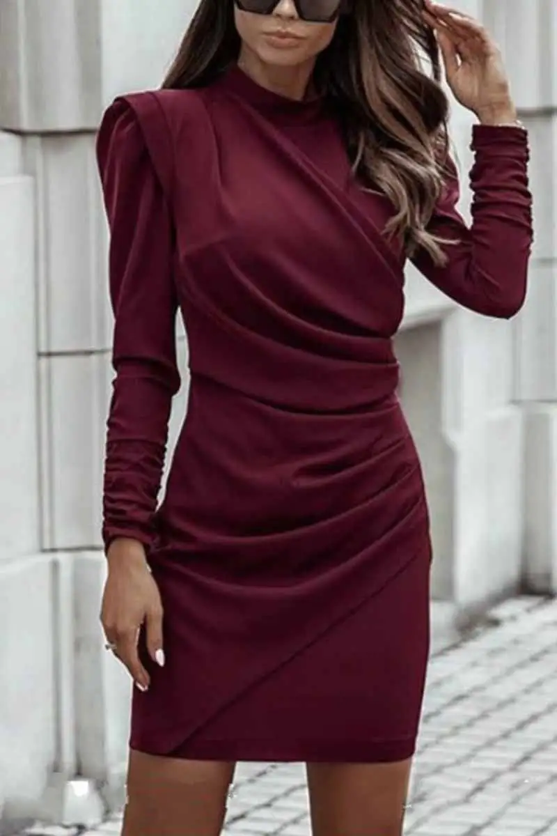 Florcoo Irregular Solid Collar Mini Dress