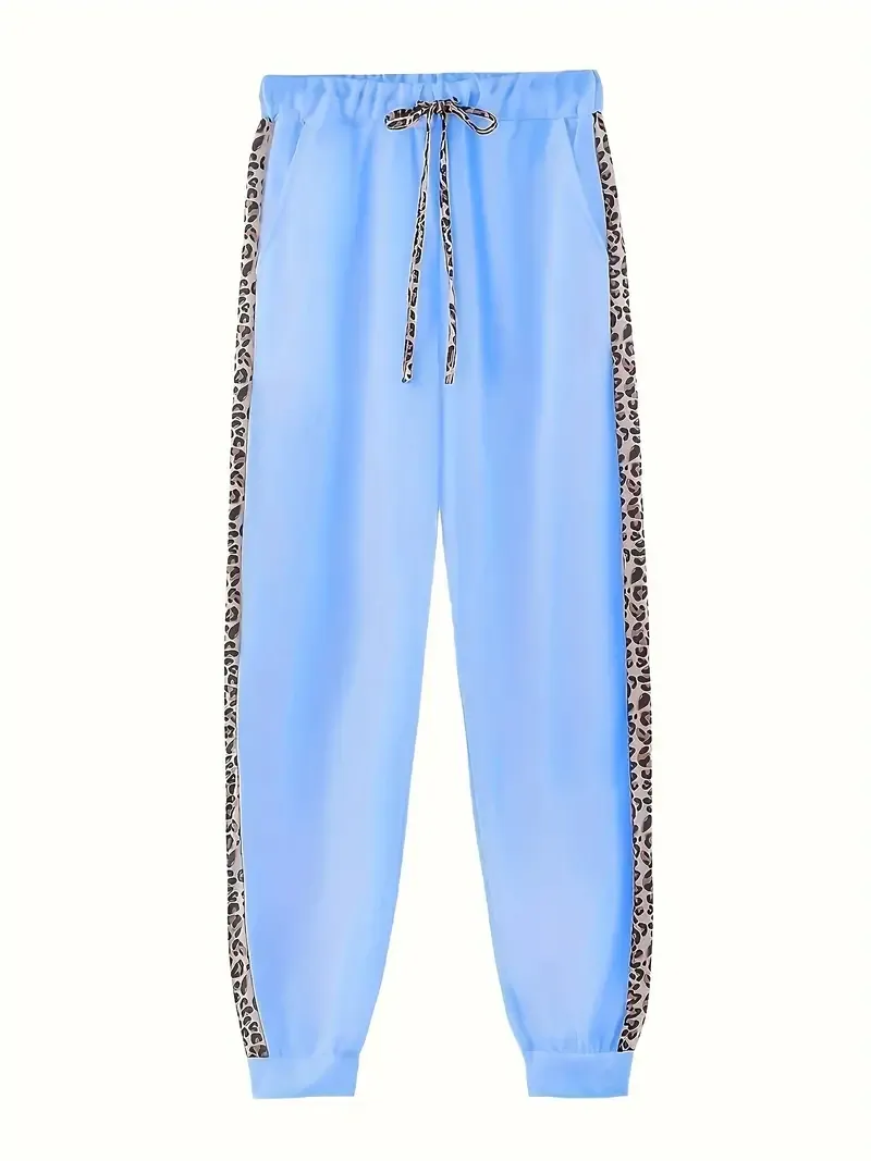leopard Print Chic Two-piece Outfit Set - Stylish Zip Hoodie & Drawstring Joggers - Casual Everyday Wear for Women