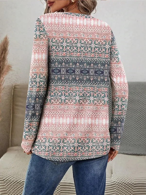 Women's T shirt Long Sleeve Crew Neck Long Sleeve Tunic Graphic Geometric Stylish Casual Trendy Regular Tops Daily Weekend Print Pink Blue Fall Prefall