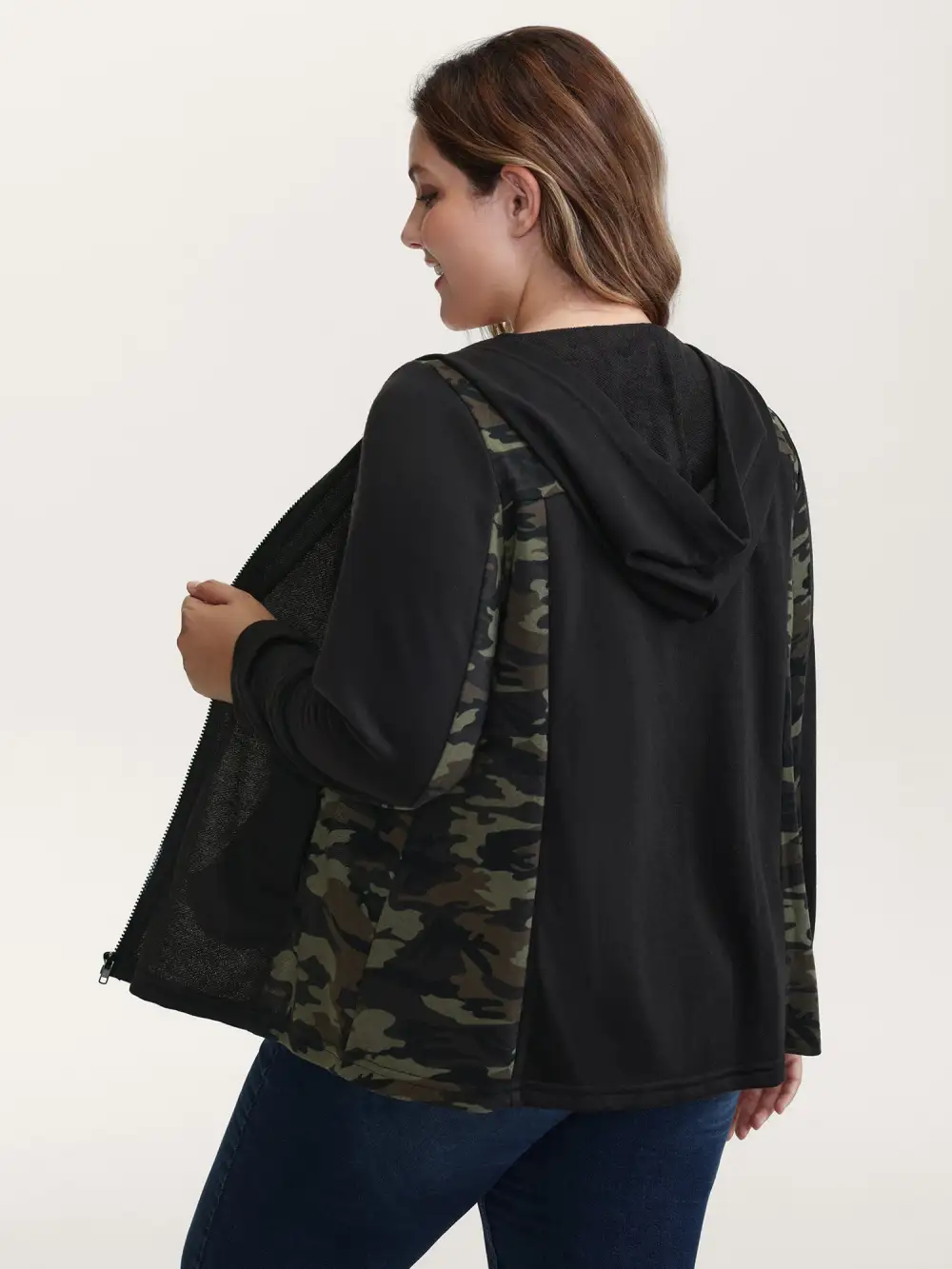 Camouflage Print Contrast Zipper Jacket