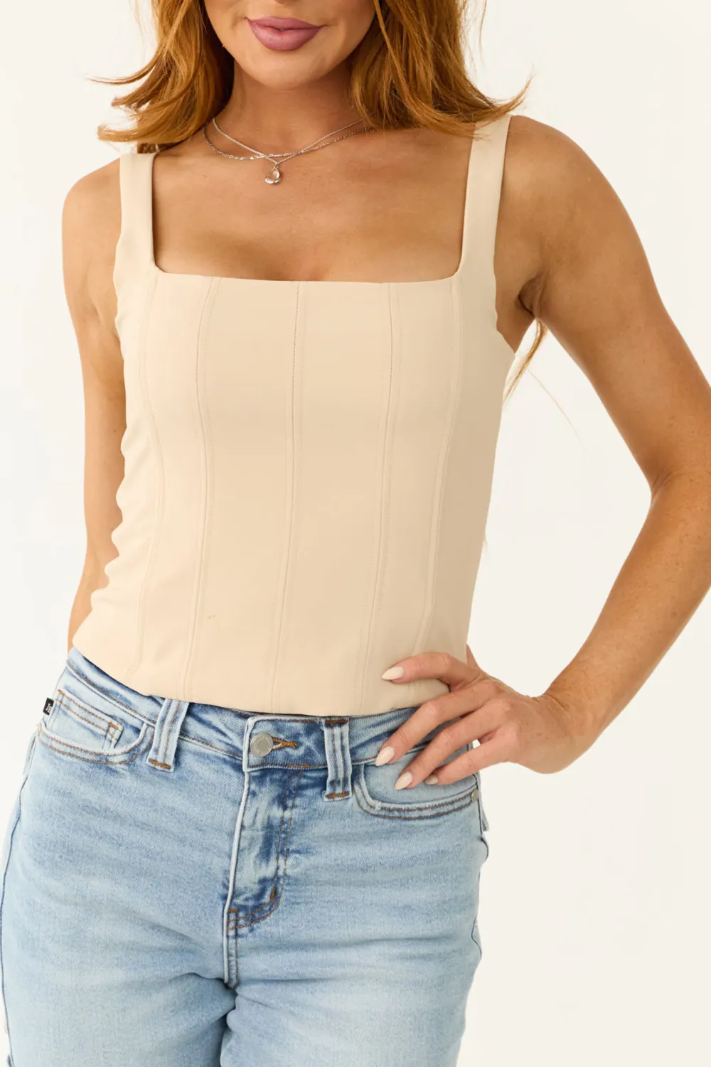 Beige Square Neck Bustier Tank Top