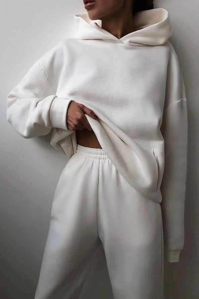Two-Piece Solid Color Casual Hooded Sweater（4 colors）