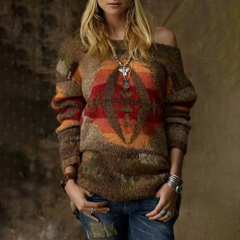 Ethnic Style Long Sleeve Casual Sweater
