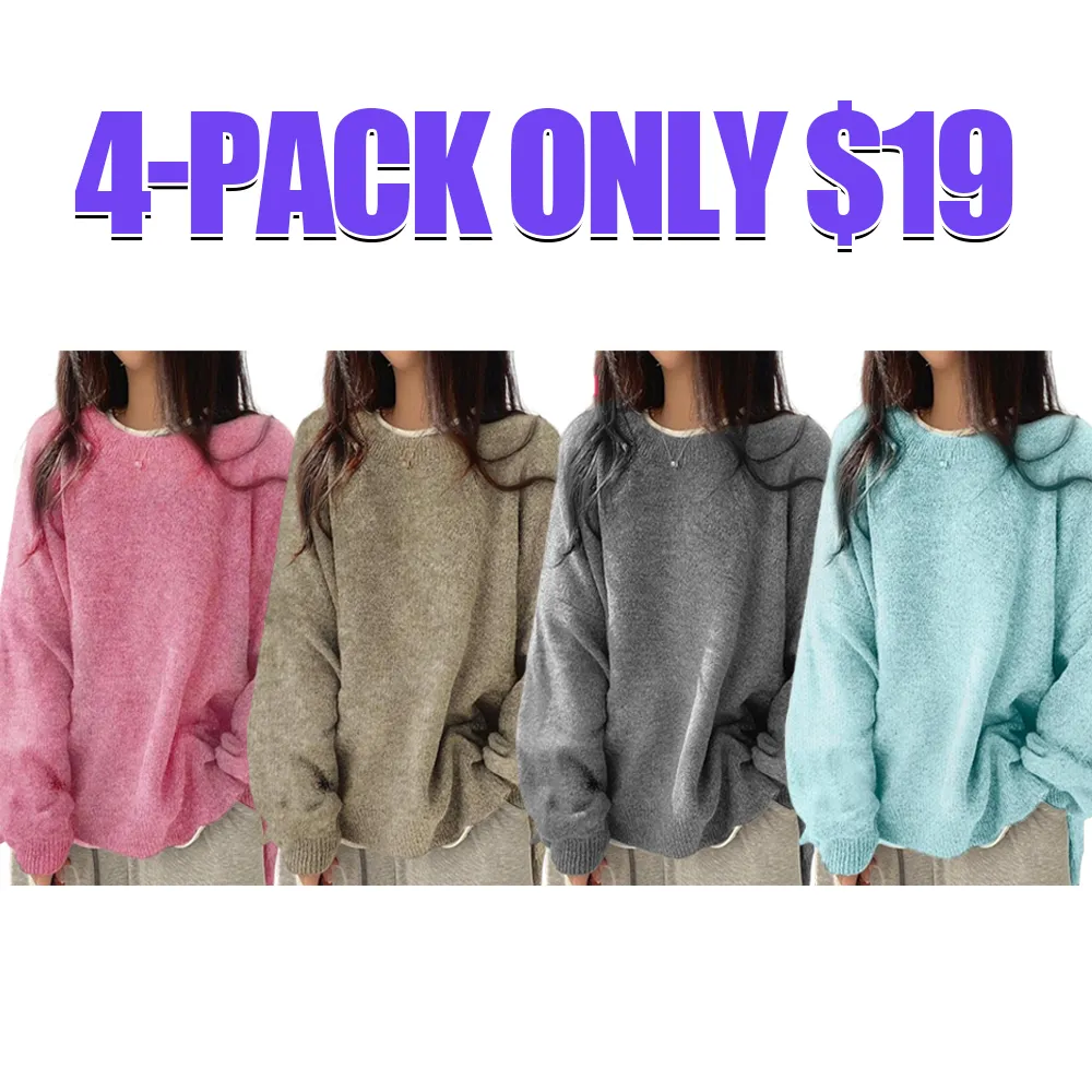 Women's Drop Shoulder Split Hem Sweater, Chic Casual Long Sleeve Round Neck Jumper, Women's Knitwear Top for Fall & Winter