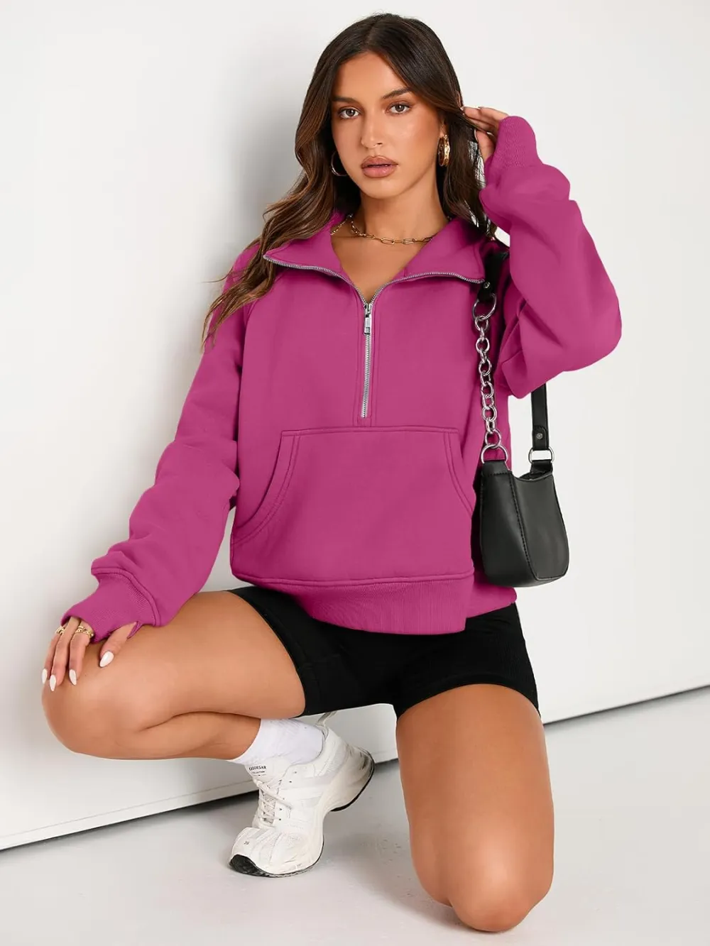 Womens Sweatshirts Half Zip Cropped Pullover Fleece Quarter Zipper Hoodies Fall outfits Clothes Thumb Hole