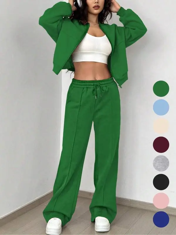 Women's Zip Up Jacket & Elastic Waist Pants Set
