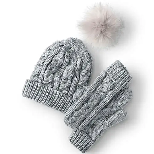 Women's Removable Pom Beanie and Mitten Gift Set