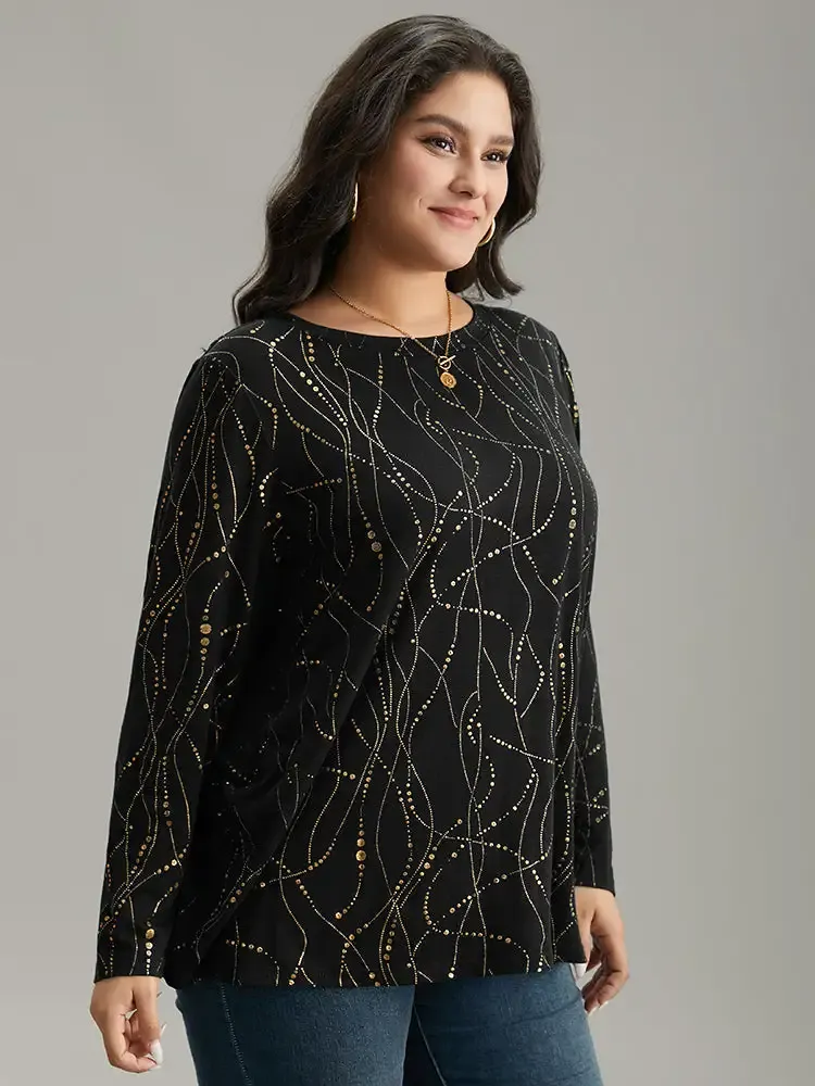 Polka Dot Contrast Round Neck T-Shirt